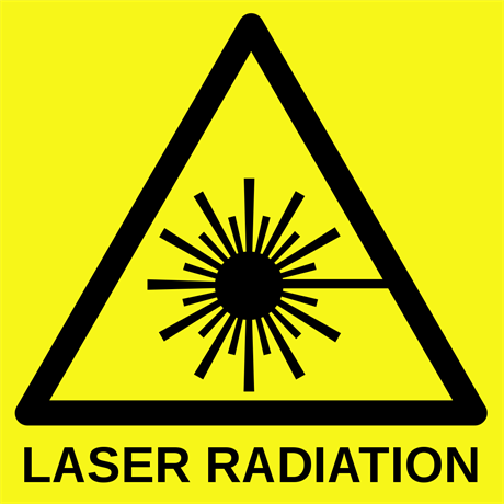 Varningstriangel som det står "LASER RADIATION" på Varningstriangel som det står "LASER RADIATION" på