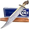 Colt Knives Damascus Alamo Bowie Fixed Blade Knife with Crown Stag Handles
